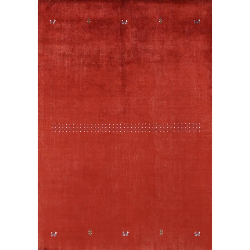 Hand Knotted Oriental 100% Wool Carpet Tribal Animal Pictorial Oranges & Rust Gabbeh Area Rug - 7' 7'' X 5' 3''