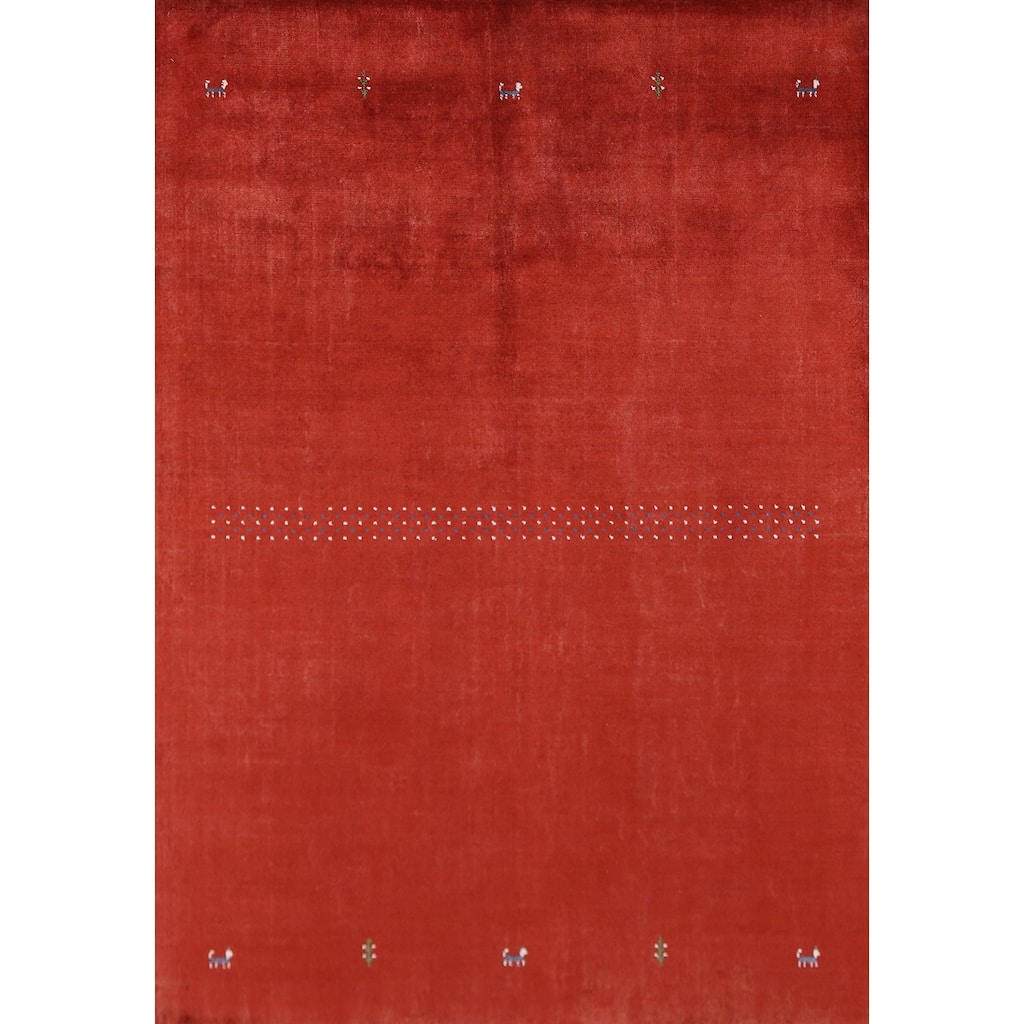 Hand Knotted Oriental 100% Wool Carpet Tribal Animal Pictorial Oranges & Rust Gabbeh Area Rug - 7' 7'' X 5' 3''