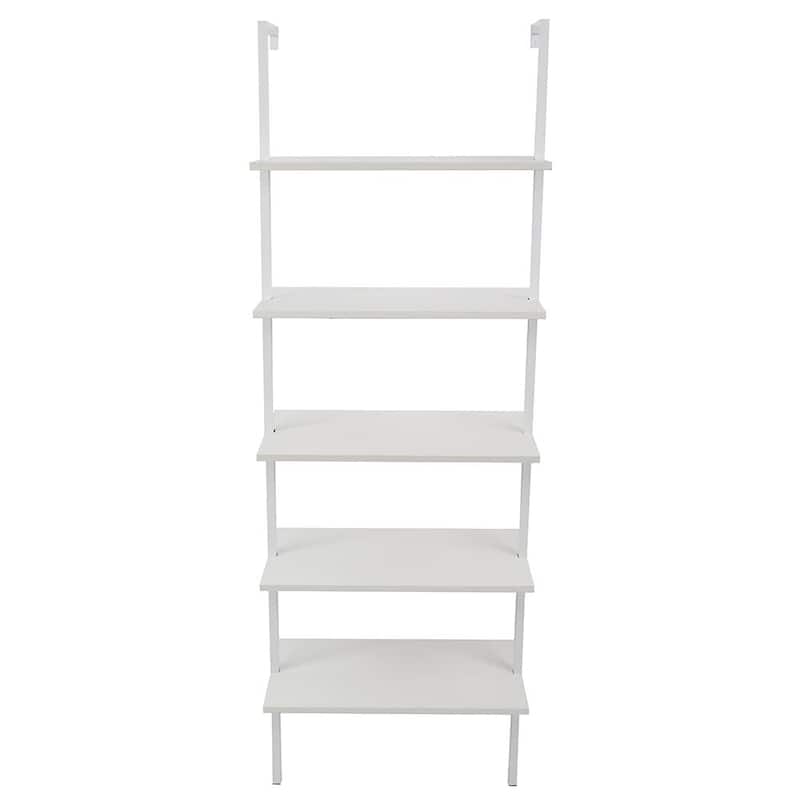 5-Shelf Wood Ladder Bookcase with Metal Frame Wall Mount Book Shelf