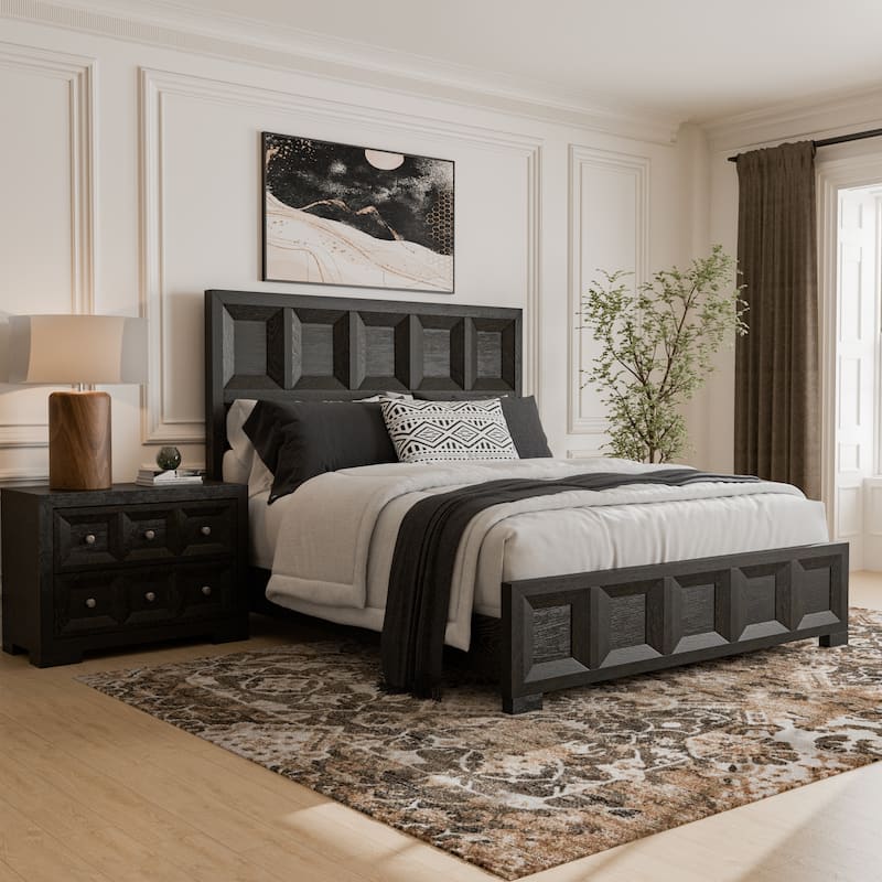 Furniture of America Durem Modern Classic 2-Piece Wood Panel Bedroom Set - Weathered Black - King