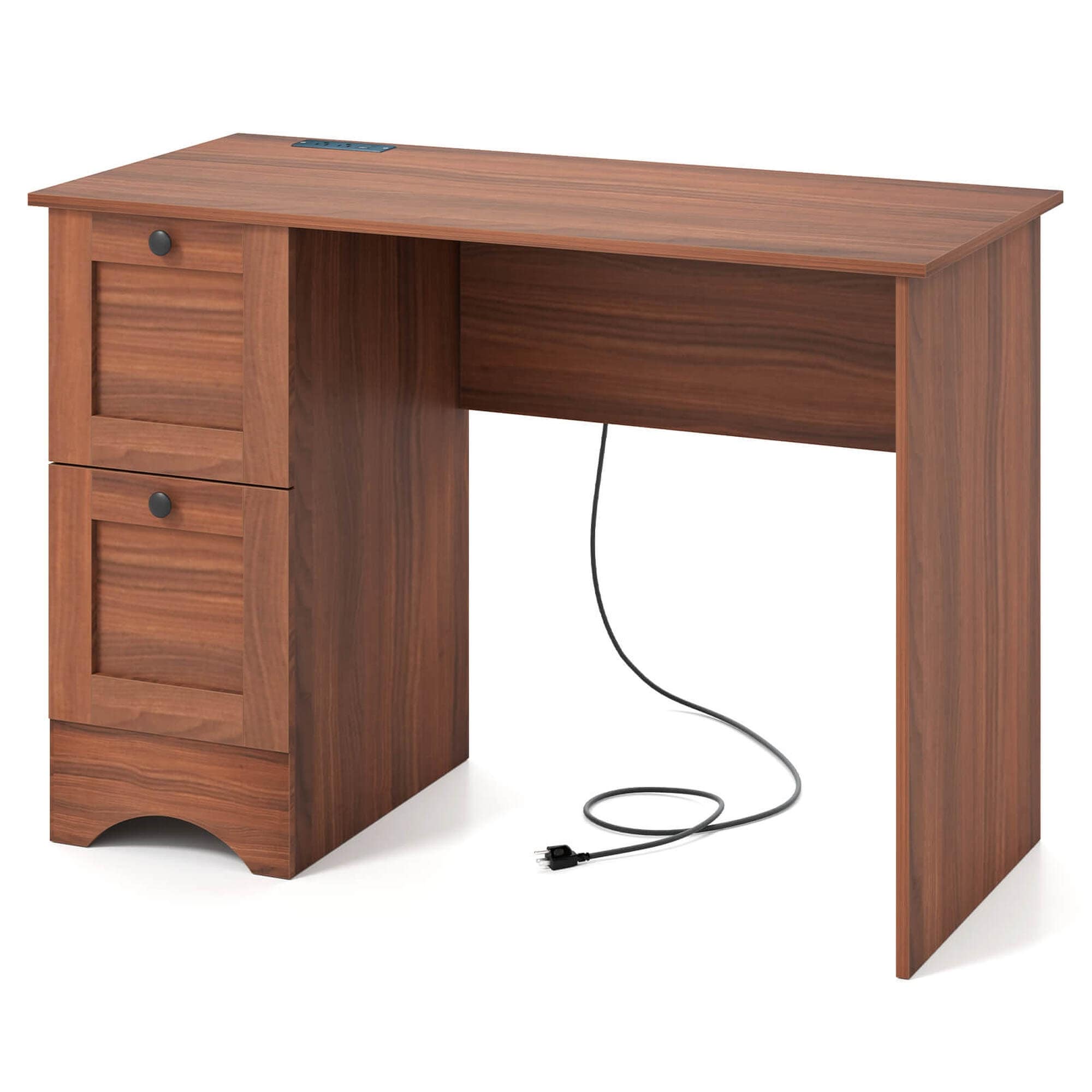 Compact Computer Desk Wooden Home Office Workstation with 2 Drawers