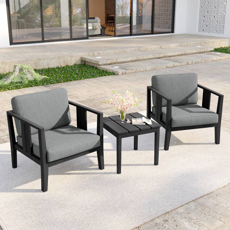 Casual 29"W Outdoor Patio Armchair Set In Solid Teak Wood with Cushion - Dark Wood - Grey