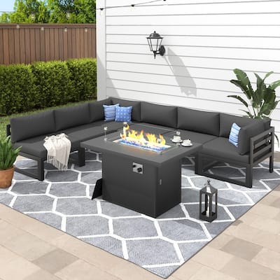 FINCATI 7-piece Oversized Aluminum Patio Furniture Set with 43'' Fire Pit Table for Backyard, Deck, and Garden