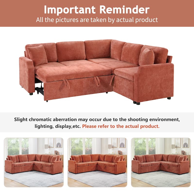 Roomfitters L-Shaped Sectional Sofa Bed with Sleeper and Hidden Storage Compartment for Living Room