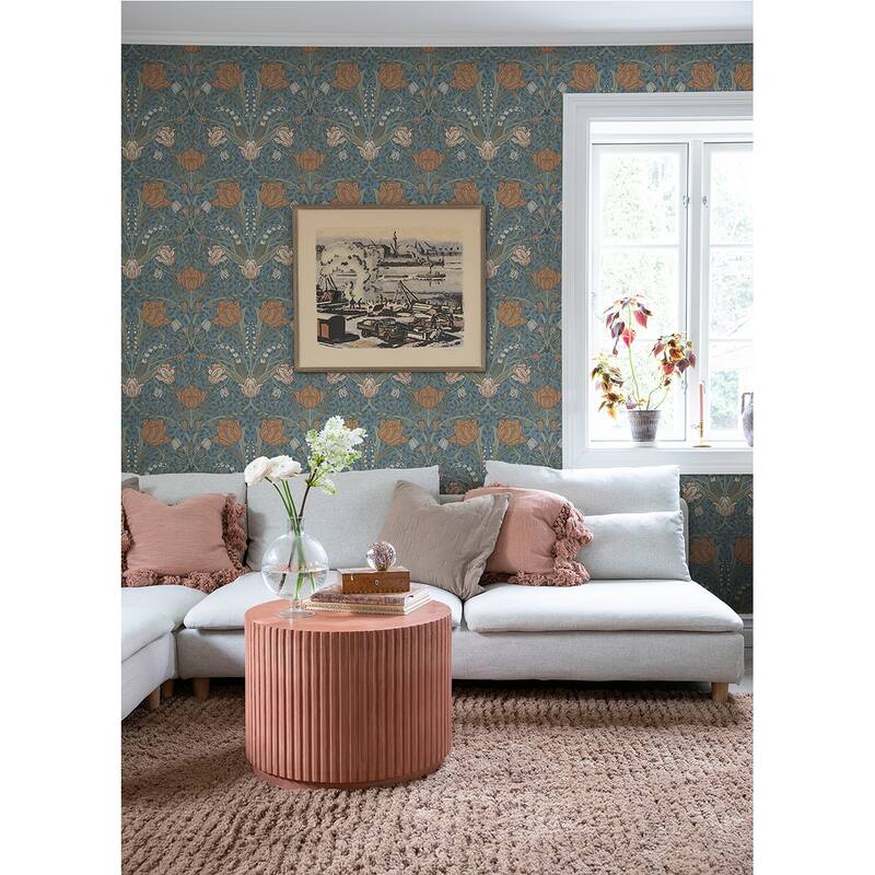 A-Street Prints Fillippa Blue Tulip Wallpaper