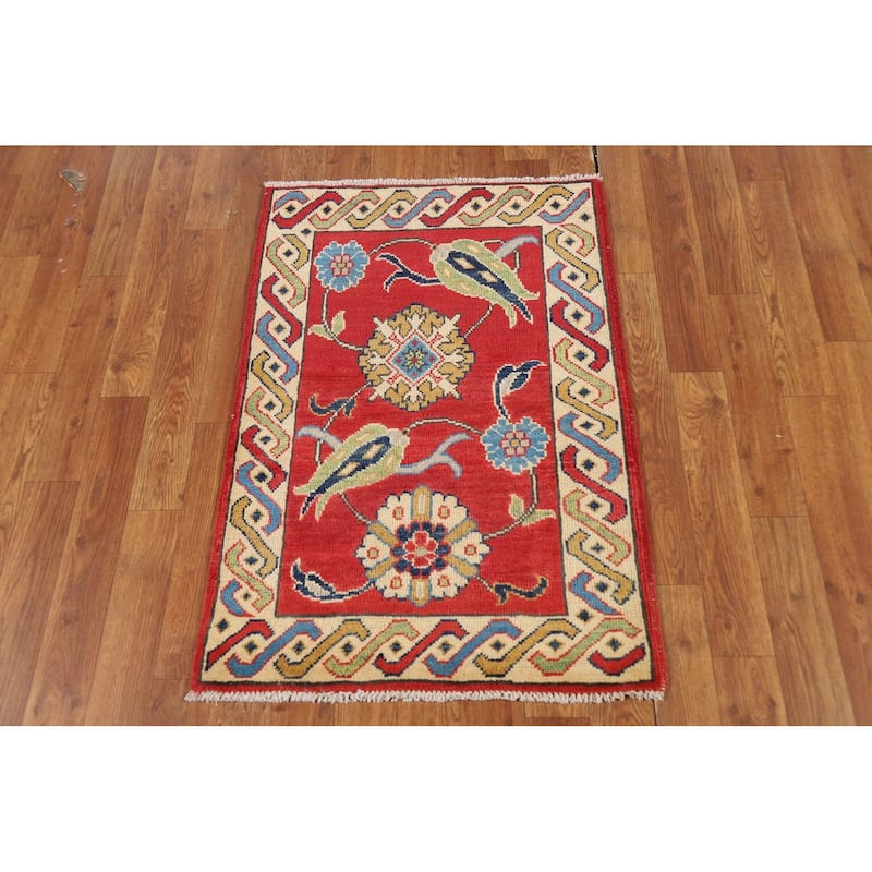 Floral Red Kazak Oriental Foyer Rug Handmade Wool Carpet - 2'0" x 3'0"