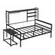 preview thumbnail 33 of 54, Roomfitters Twin/ Full Size Metal Daybed with Movable Desk, Metal Grid Design, Functional Shelves and Hanging Rack