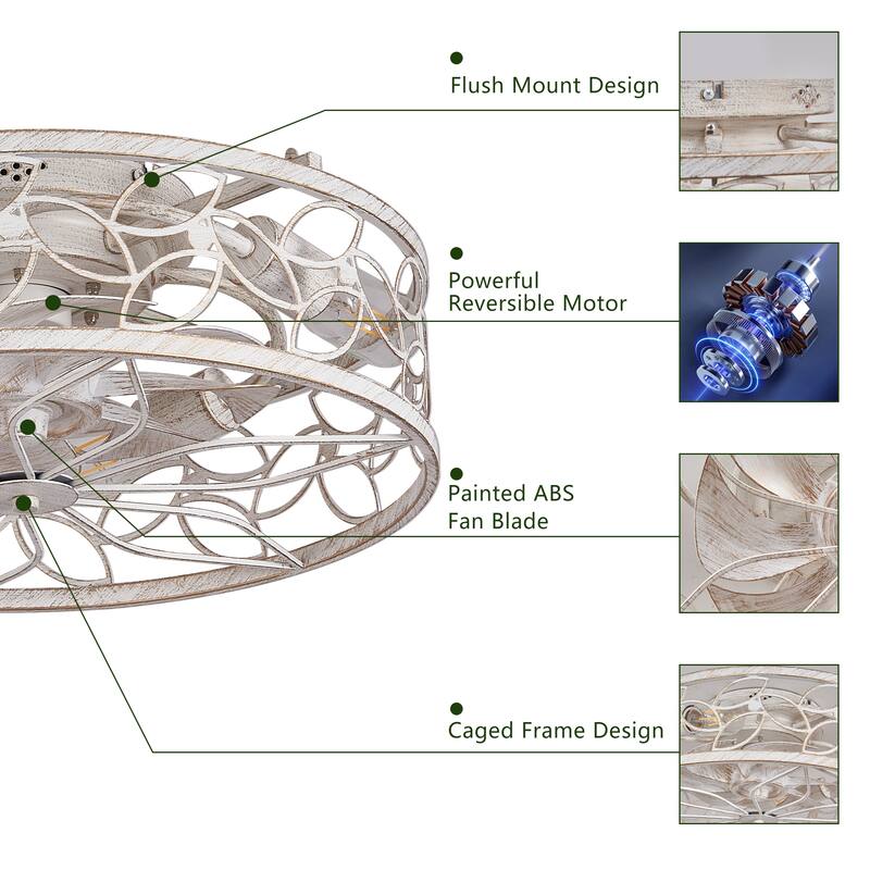 Vintage Cage Ceiling Fan Light with 6 Speed Wind Adjustment and Remote Control, DC Reversible Motor for Bedroom and Living Room
