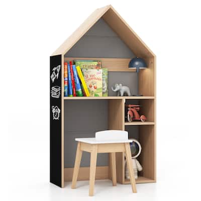 Costway Kids House-Shaped Table & Chair Set Wooden Toy Organizer - See Details