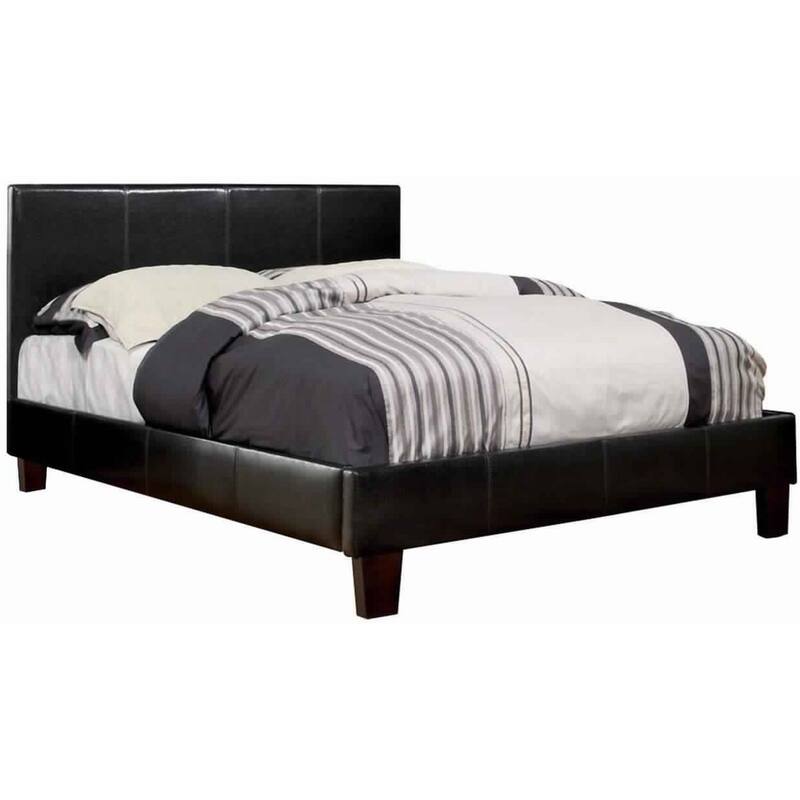 Platform Style Leatherette Eastern King Bed with Tapered Feet, Brown