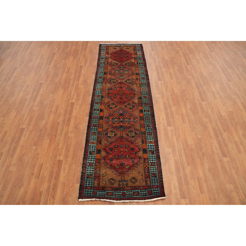 Hand Knotted Oriental 100% Wool Carpet Traditional Tribal Brown Ardebil Runner Rug - 10' 10'' X 3' 4''