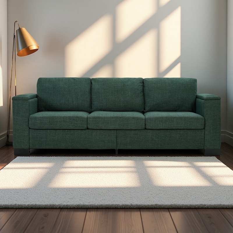 93.7" 3-Seater Sofa with Square Arms, Cup Holders and Hidden Storage ,Modern Living Room Couch with Removable Cushions - Green