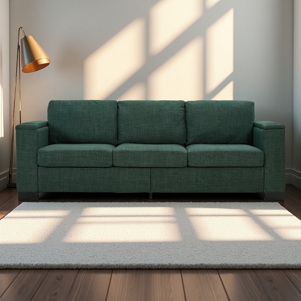 93.7" 3-Seater Sofa with Square Arms, Cup Holders and Hidden Storage ,Modern Living Room Couch with Removable Cushions