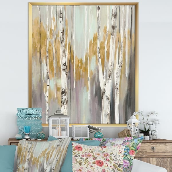 Designart Silver And Yellow Birch Forest Ii Cottage Framed Art Print Overstock 30232277