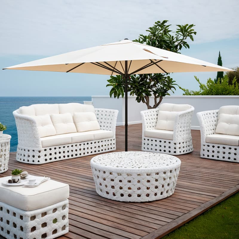 Outdoor Patio Umbrella with Easy Button Click Mechanism, Ideal for Gardens and Parties, Beige - Beige