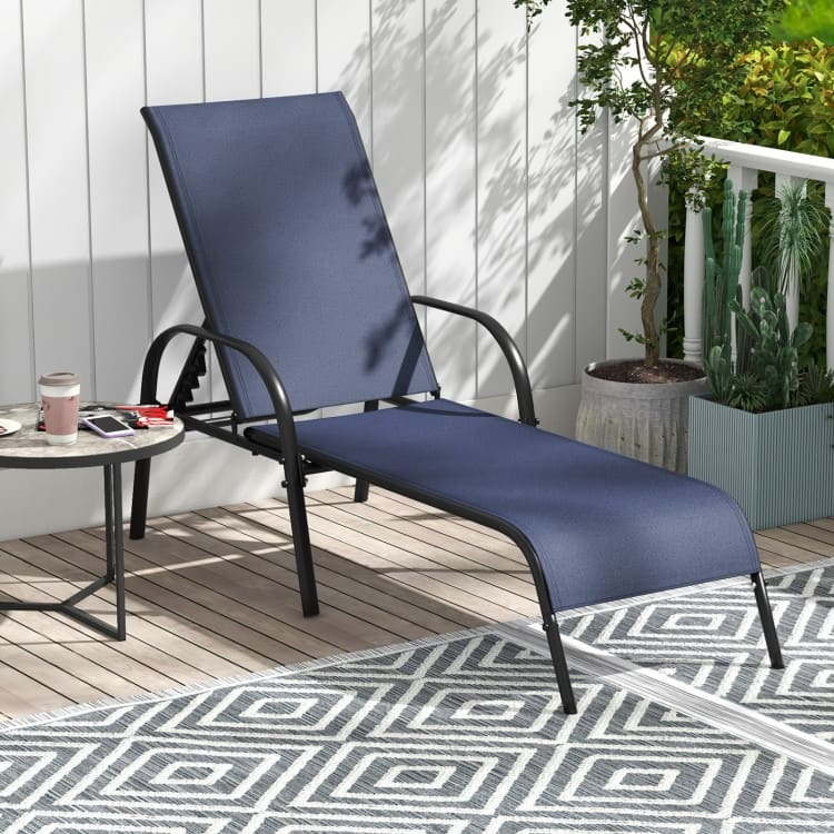 Adjustable Patio Chaise Folding Lounge Chair with Backrest - 75.5" x 26" x 24.5" (L x W x H)