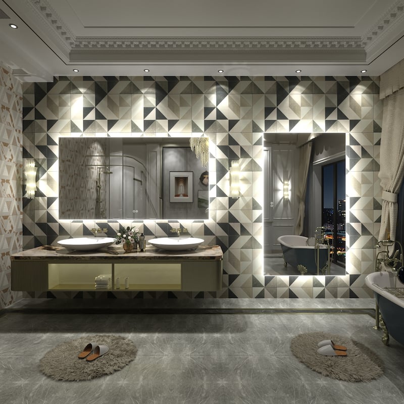 Frameless Anti-Fog 3 Colors Dimmable LED Backlit Wall Bathroom Vanity Mirror