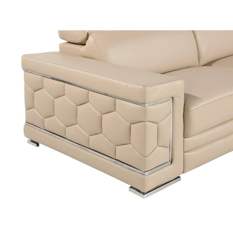 HomeRoots 47" Beige and Silver Genuine Leather Club Chair - 47 in. x 39 in. x 41 in.