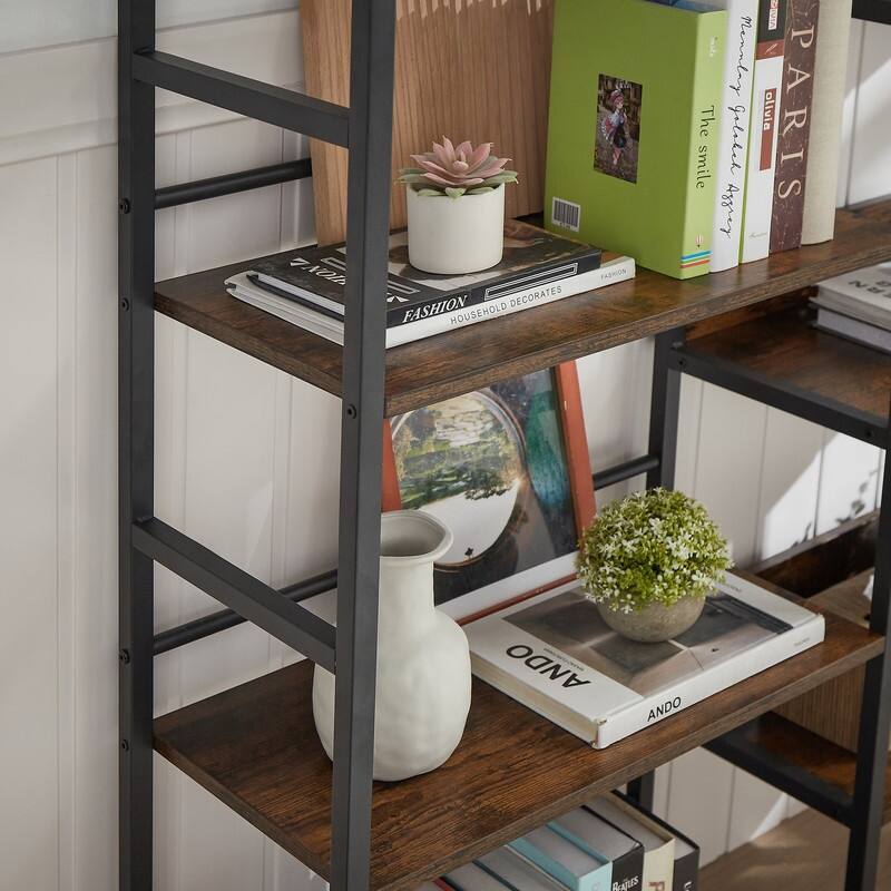 Grondin Vintage Industrial Style Triple Wide 5-Tier Bookcase Large Etagere Bookshelf Open Storage Rack with Metal Frame