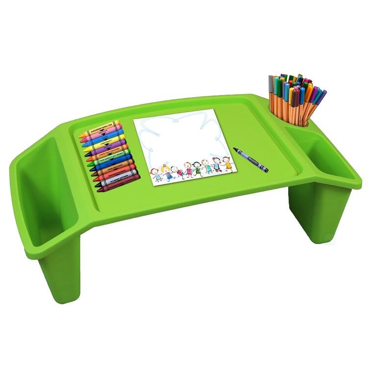 Portable Kids Lap Desk Tray, Activity Table With 3 Compartments for Art, Coloring, Writing, Eating, And Road Trips - Green