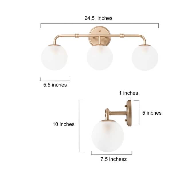 dimension image slide 2 of 3, Siya Modern 3-Light Frosted Glass Bathroom Vanity Lights Romantic Gold Statement Wall Sconces Dimmable
