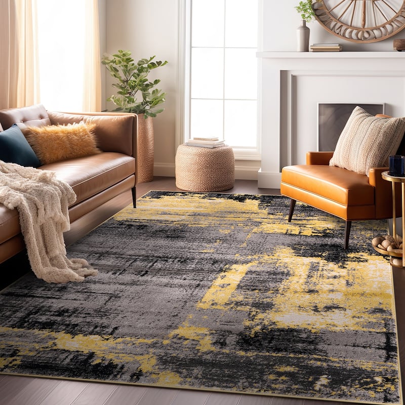 World Rug Gallery Modern Abstract Design Black Area Rug