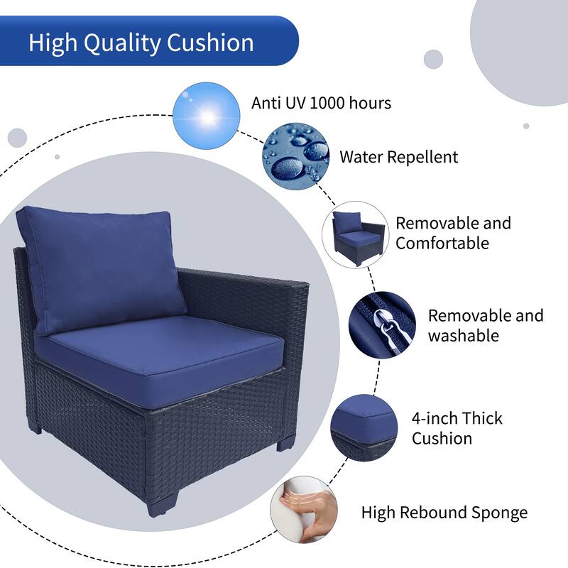 7 Piece Patio Furniture Set, Outdoor PE Rattan Wicker Sectional Sofa Set with 2 Sofa Chairs and Tempered Glass Table