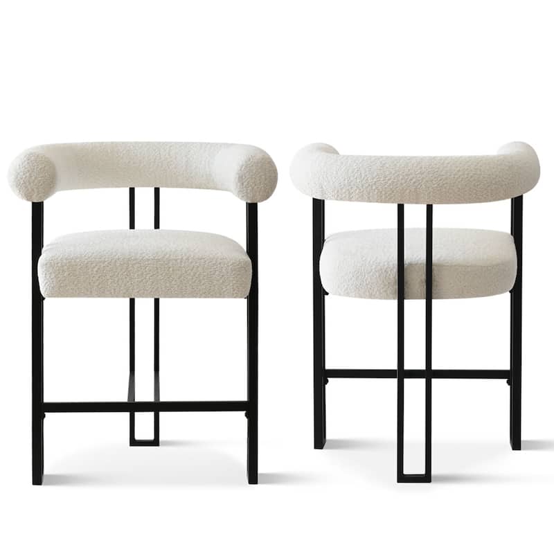 Boucle Upholstered Counter Stool with Arms(Set of 2)