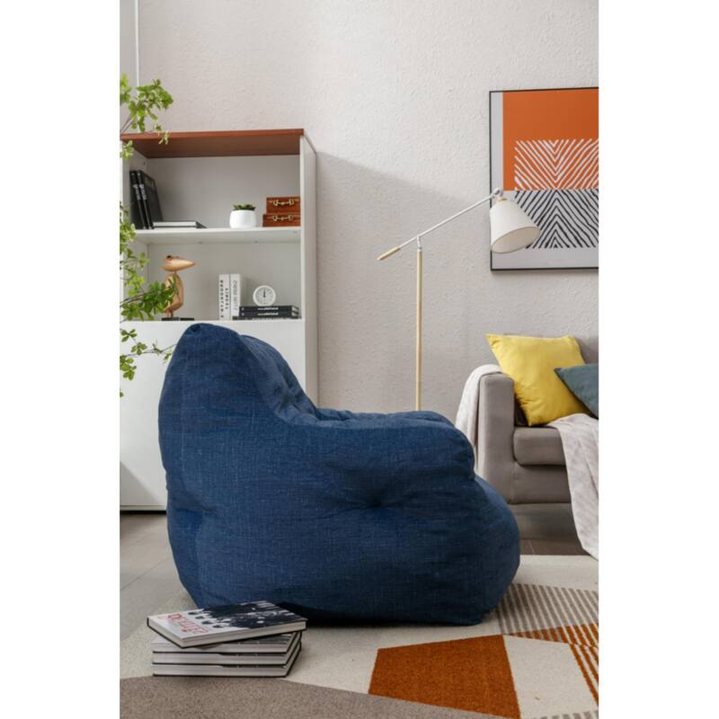Ivory Soft Velvet Bean Bag Chair with Memory Foam Filling