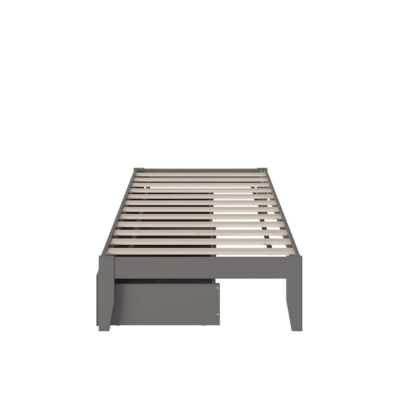 Twin Bed with USB Charger & Drawers - Grey Storage Bed Frame - 76" x 38" - Strong Slat Kit Included