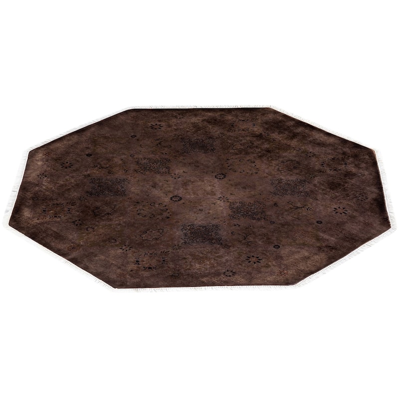Overton Hand Knotted Wool Vintage Inspired Modern Contemporary Overdyed Brown Octagon Area Rug - 5' 1" x 5' 1"