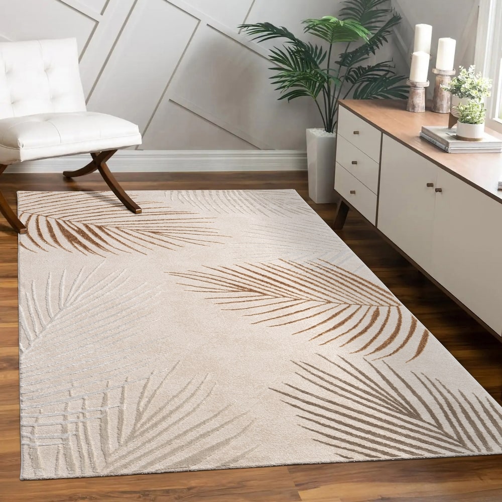 Elegant Area Rug with Textured Palm Leaf Design