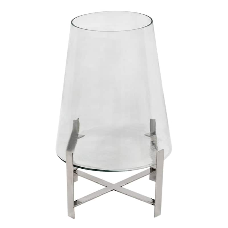 Lg. Glass Candle Holder w/ Silver Stand 11Dia -A - Polished Stainless S