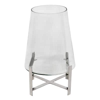 Lg. Glass Candle Holder w/ Silver Stand 11Dia -A - Polished Stainless S