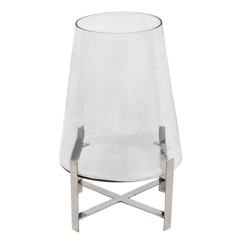 Lg. Glass Candle Holder w/ Silver Stand 11Dia -A - Polished Stainless S