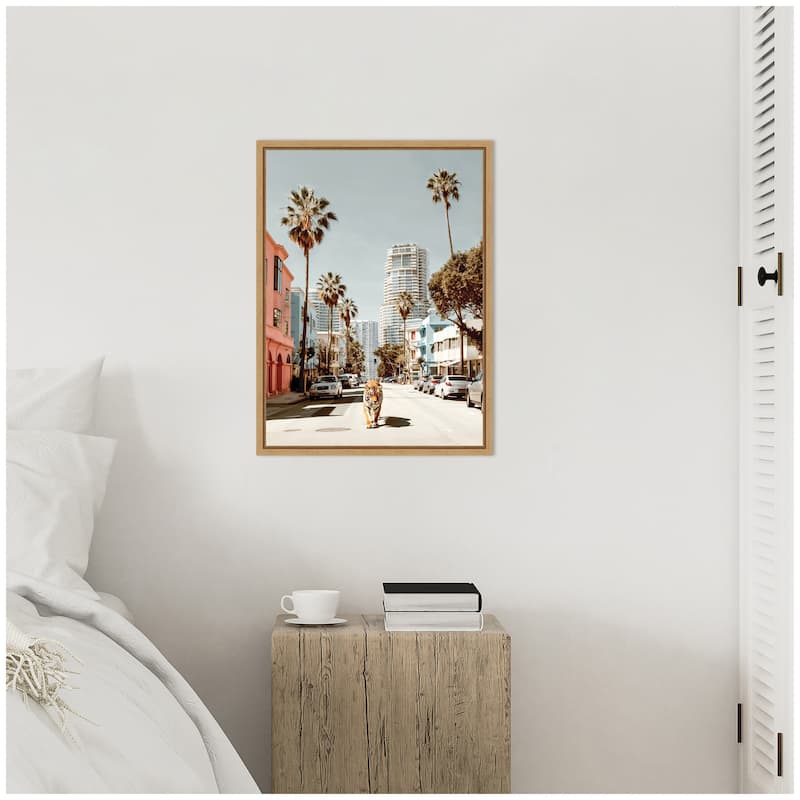 Kate and Laurel Sylvie California Tiger Roaming through Palm Springs Framed Canvas by Michael Schauer