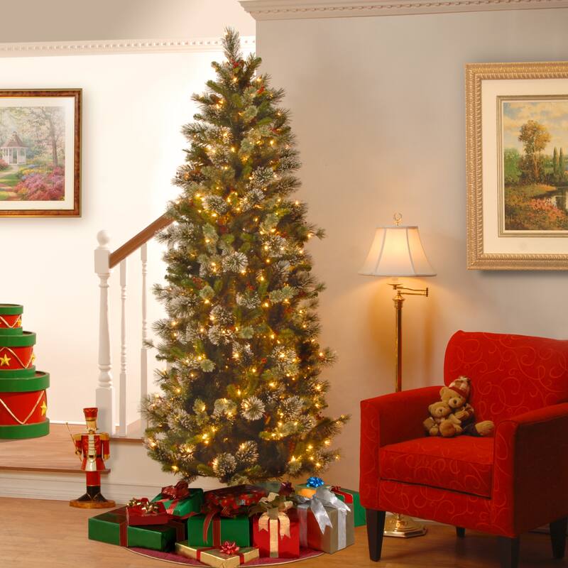 National Tree Company 7.5 ft. Wintry Pine Slim Hinged Tree with 400 Clear Lights - 7.5 Foot