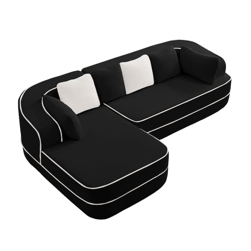 GDF Studio - Beckley 160" Modern Teddy Upholstered Boneless Sofa with Left L-Shaped Chaise, Contrast Color Design