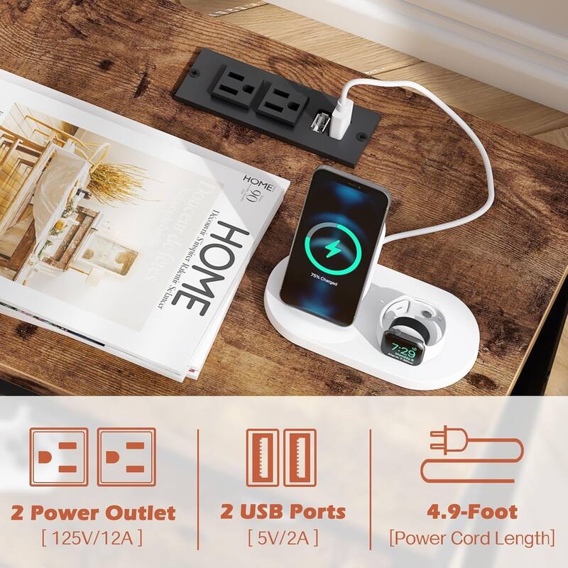 Nightstand Set of 2 Or 1 with Charging Station and USB Ports, Storage End Table with Fabric Drawer, Night Stand for Small Spaces