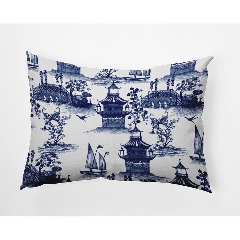 China Old Indoor/Outdoor Throw Pillow - Porcelain Blue - 14" x 20"