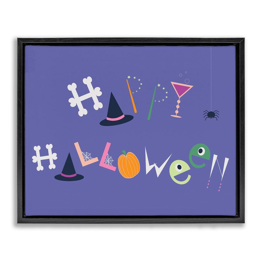 Stupell Eclectic Happy Halloween Framed Floater Canvas Wall Art Design By Sazerelli Designs