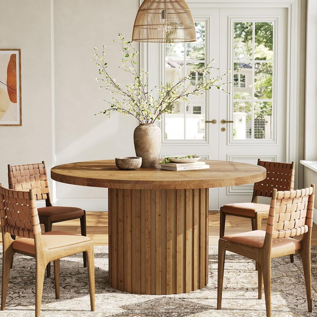 47" Solid Wood Round Farmhouse Pedestal Dining Table Kitchen Table for 4-6 - 47" L × 47" W × 29.5" H