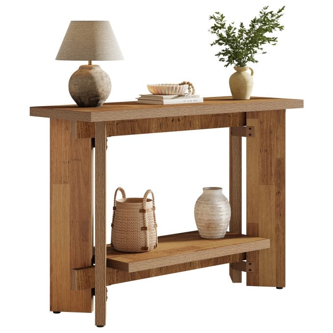 43" Narrow Sofa Console Table, 2-Tier Wooden Small Entryway Table