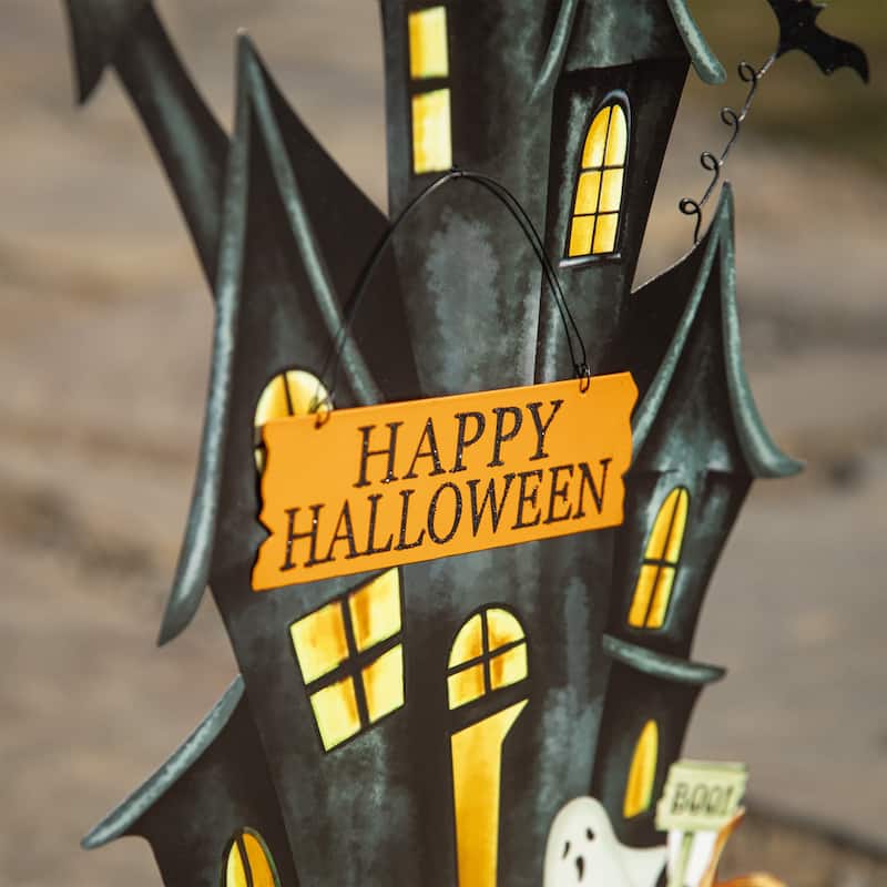 Glitzhome Halloween LED Ghost Cat Pumpkin Nutcracker Yard Stakes Standing Sign Hanging Decor