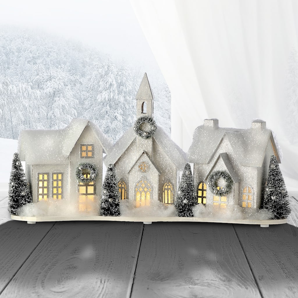 16" LED Cardboard Snowy Village