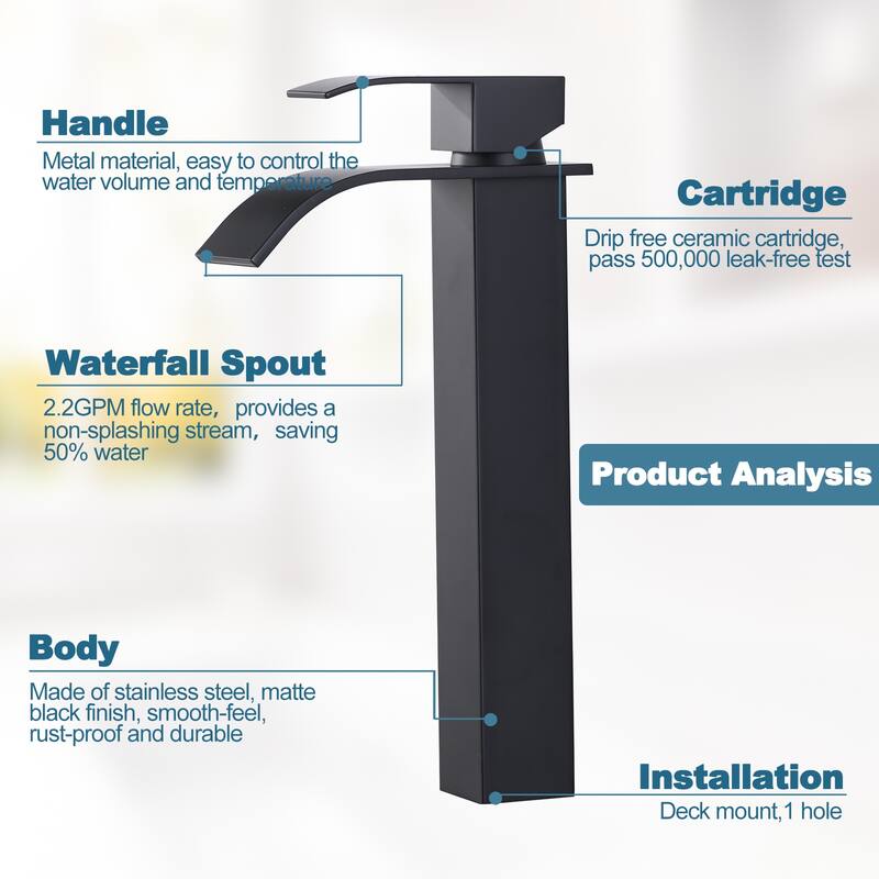 WOWOW Single Handle Single Hole Waterfall Bathroom Vessel Faucet