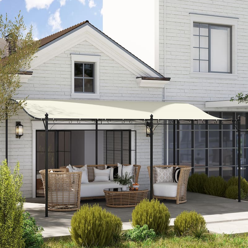 Metal Lean-To Pergola with Curved Design and Rain Protection