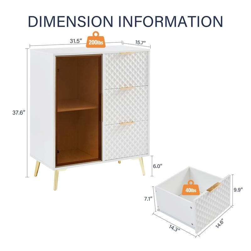 Modern Glass & Aluminum Dresser – 3 Drawers, Adjustable Feet‌