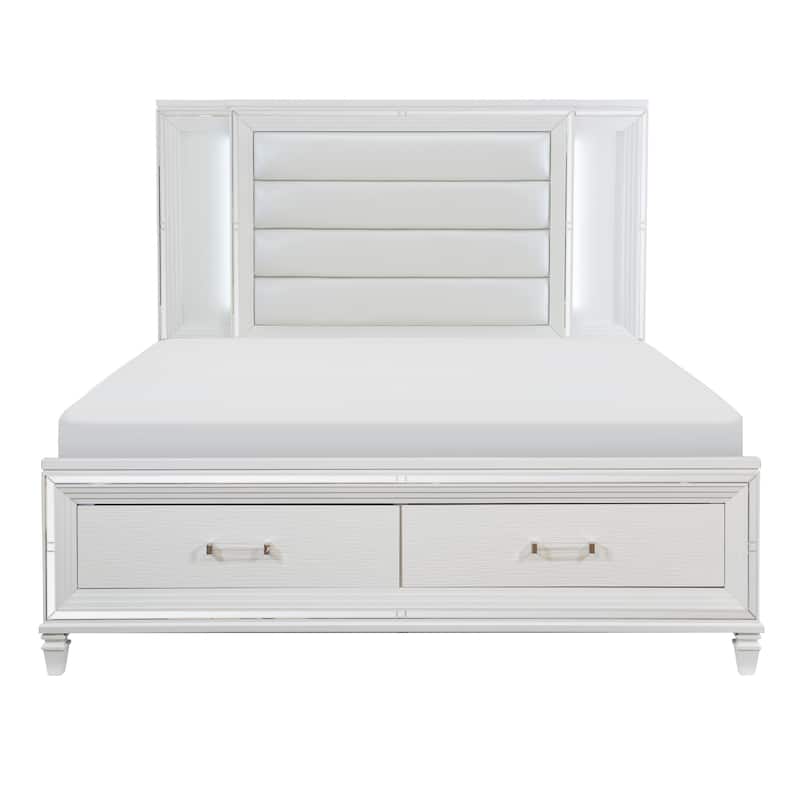 Platform Bedroom Set White Finish LED Light Bed with Storage