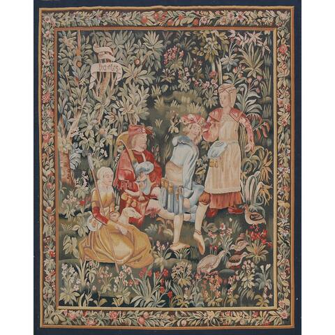 Vegetable Dye Pictorial Tapestries Oriental Wool Area Rug Hand-woven - 5'5" x 6'6"